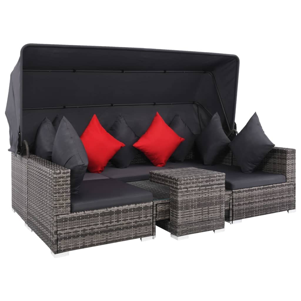 vidaXL Patio Sofa Set 23 Pieces Poly Rattan Gray Patio Furniture Lounge Bed