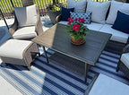 Mad Mats Geometric Outdoor Rug, Reversible Plastic Mat (4' X 6', Vertical Stripe - Blue/White)