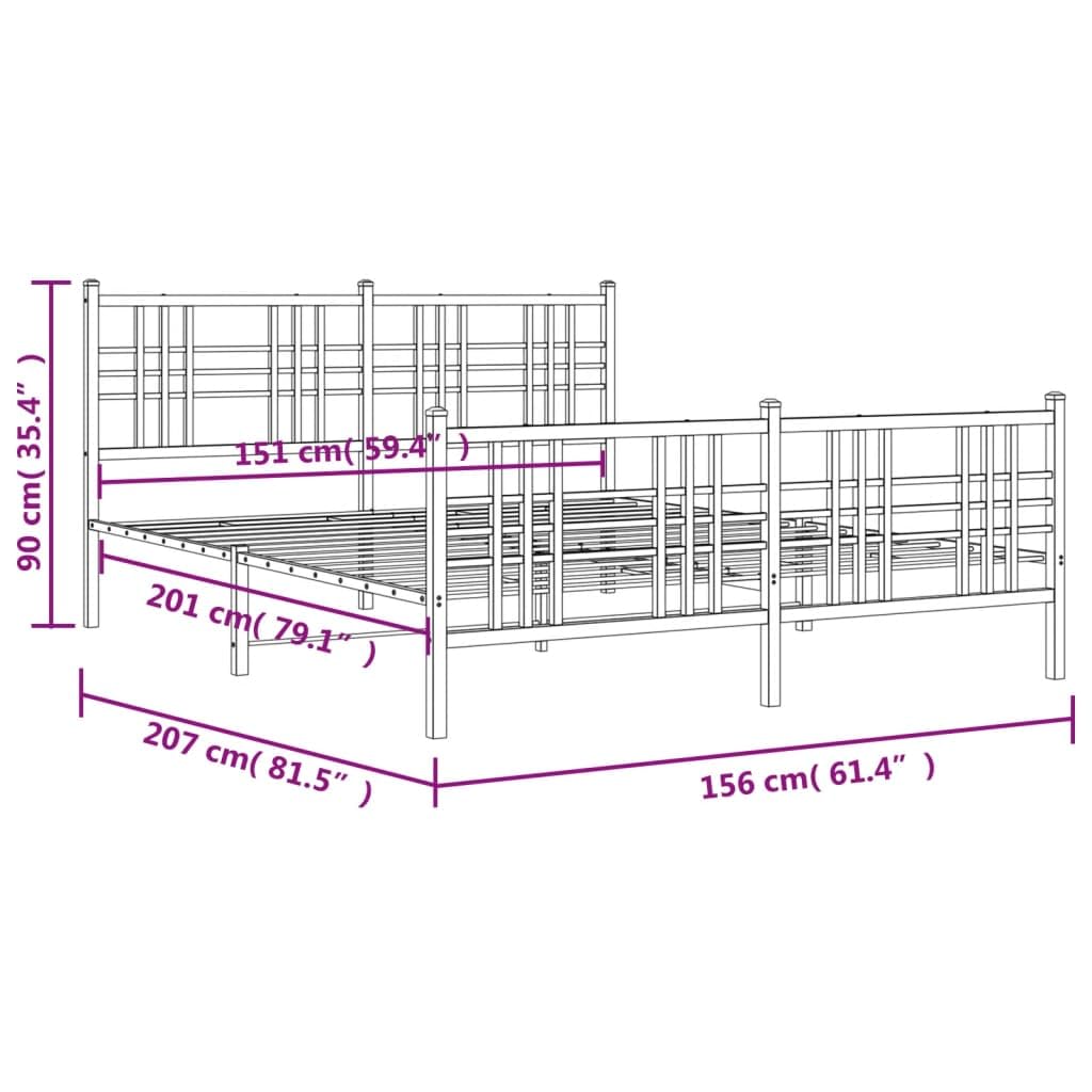 vidaXL Metal Double Bed Frame - Black Steel with Headboard/Footboard, 59.1x78.7 Mattress Compatible, Under-Bed Storage, Bedroom Furniture