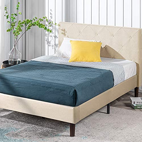 Zinus Shalini Upholstered Platform Bed Frame / Mattress Foundation / Wood Slat Support / No Box Spring Needed / Easy Assembly, Beige, Full