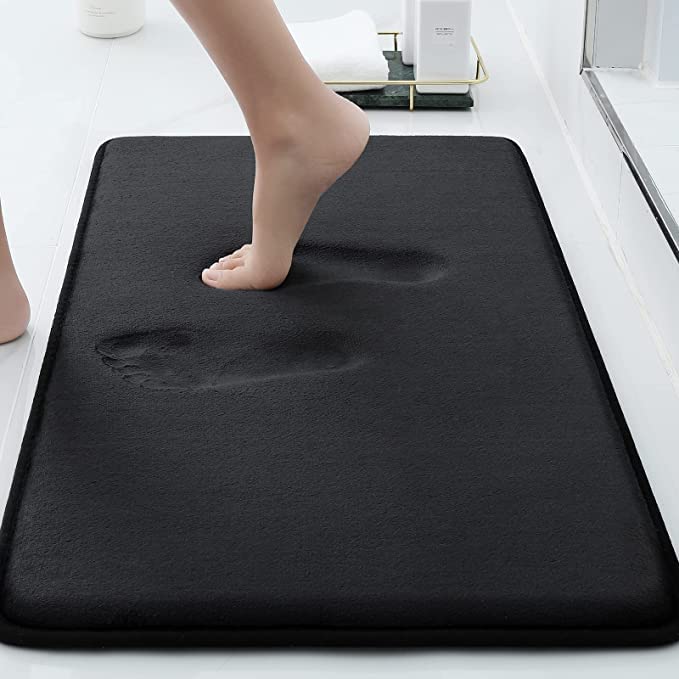 Onlyeasy Memory Foam Bath Mat Non Slip Absorbent Super Cozy Velvet Bathroom Rug Carpet, Machine Washable (20x32, Black)