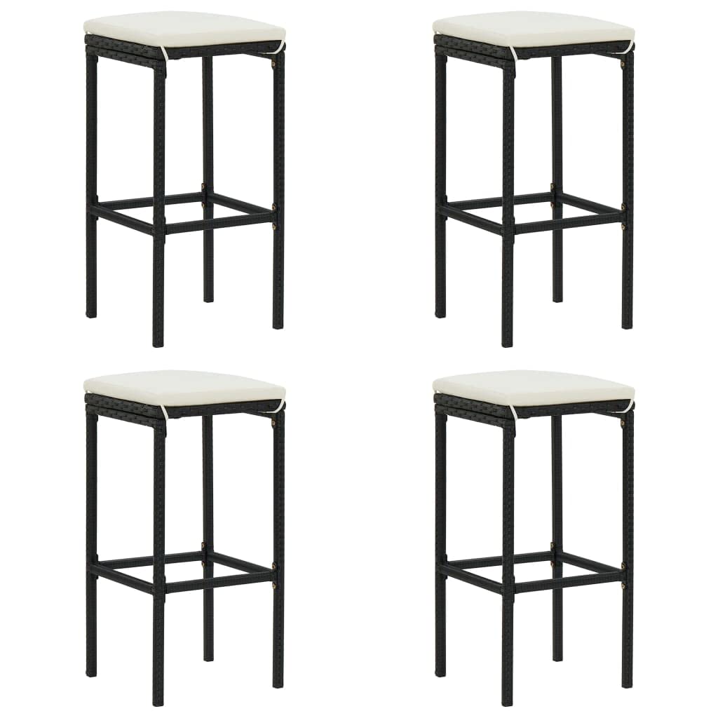 vidaXL Bar Stools with Cushions 4 pcs - Modern Style, Black Poly Rattan & Steel Frame, Weather Resistant, Comfortable Seat with Footrest, Easy Maintenance, Suitable for Indoor and Outdoor Use