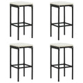 vidaXL Bar Stools with Cushions 4 pcs - Modern Style, Black Poly Rattan & Steel Frame, Weather Resistant, Comfortable Seat with Footrest, Easy Maintenance, Suitable for Indoor and Outdoor Use