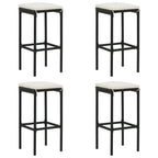 vidaXL Bar Stools with Cushions 4 pcs - Modern Style, Black Poly Rattan & Steel Frame, Weather Resistant, Comfortable Seat with Footrest, Easy Maintenance, Suitable for Indoor and Outdoor Use