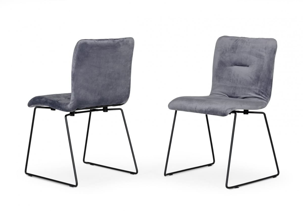 HomeRoots Grey Fabric, Metal Set of Two Gray Velvet Dining Chairs