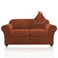 Princedeco 3 Pieces Couch Covers Soft Velvet Couch Covers For 2 Cushion Sofa Loveseat Covers Width Up To 72 Inch Anti Slip Love Seat Furniture Protector, Machine Washable (Medium, Rust)