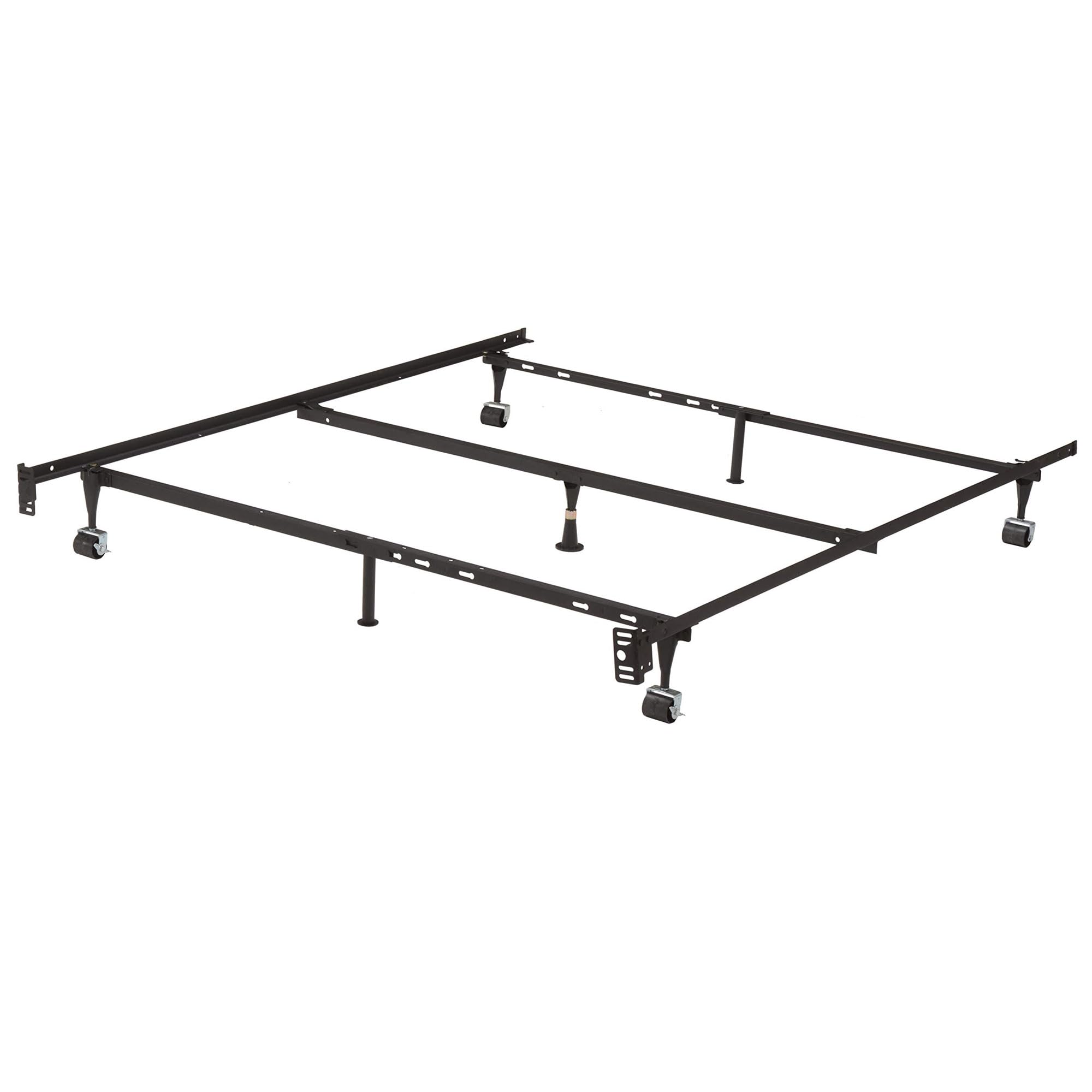 Kings Brand Furniture 7-Leg Adjustable Metal Bed Frame with Center Support Rug Rollers and Locking Wheels for Queen/Full/Full XL