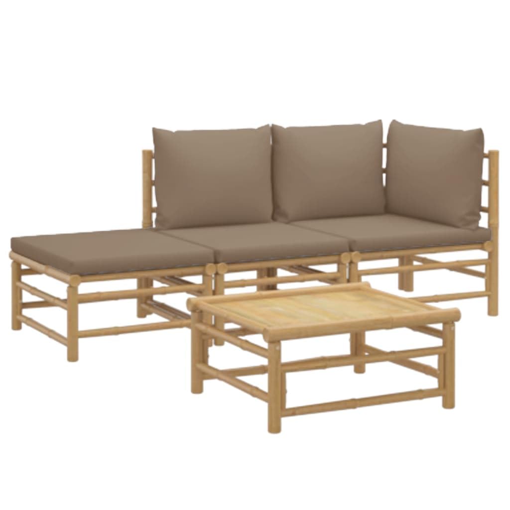 vidaXL 4 Piece Bamboo Patio Lounge Set with Taupe Cushions - Durable Outdoor Furniture with Comfortable Seating, Practical Table, Modular Design for Personal Configurations