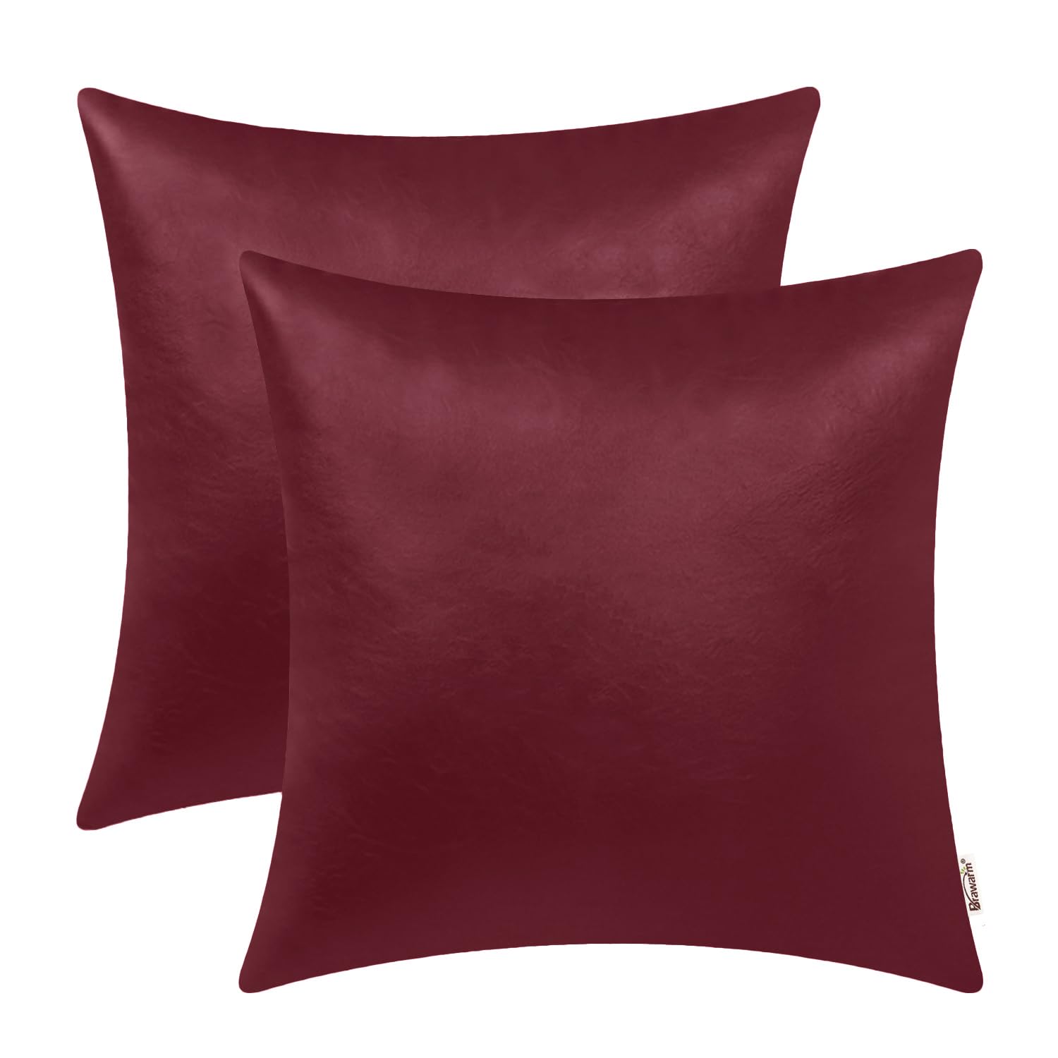 Brawarm Faux Leather Throw Pillow Covers 18 X 18 Inches - Brown Leather Pilow Covers Pack Of 2, Solid Dyed Leather Pillowcases F