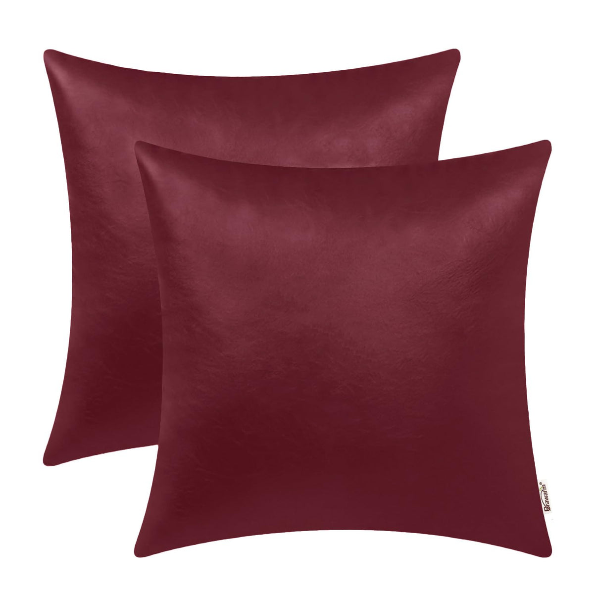Brawarm Faux Leather Throw Pillow Covers 22 X 22 Inches - Burgundy Leather Pilow Covers Pack Of 2, Solid Dyed Leather Pillowcase