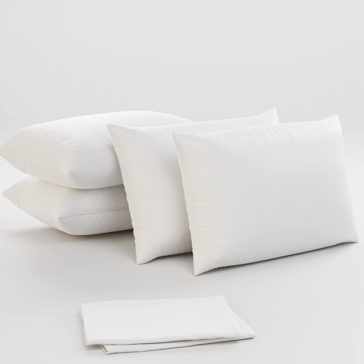 Niagara 4 Pack Standard Pillow Protectors With Zipper, Premium Cotton Sateen Blend Tight Weave Lab Tested Non Noisy Zip Covers B