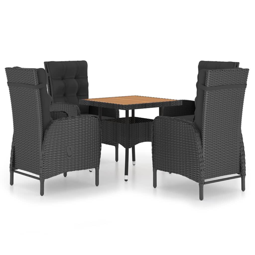 vidaXL 5 Piece Patio Dining Set Poly Rattan and Acacia Wood Black