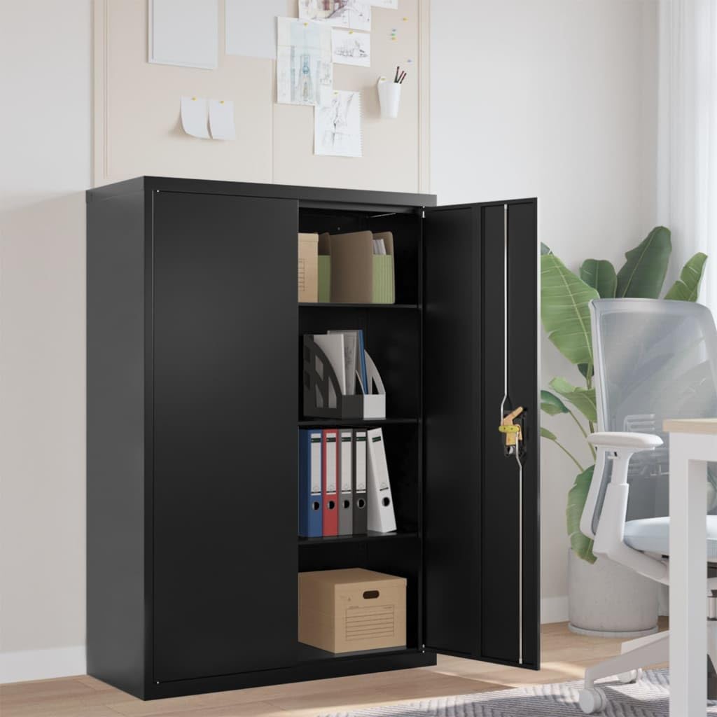 vidaXL File Cabinet - Powder-Coated Steel, Adjustable Shelves, Lockable Design, Office Storage, Easy Cleanup, Ample Space, Secure, Black, 35.4&quot; x 15.7&quot; x 55.1&quot;