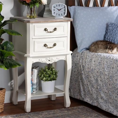 Baxton Studio Amalie Antique French Country Cottage Two-Tone White And Oak Finished 2-Drawer Wood Nightstand
