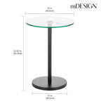 Mdesign Glass Top Side/End Drink Table - Tall Modern Round Accent Metal Nightstand Furniture For Living Room, Dorm, Home Office, And Bedroom - 16' Round - Clear/Matte Black