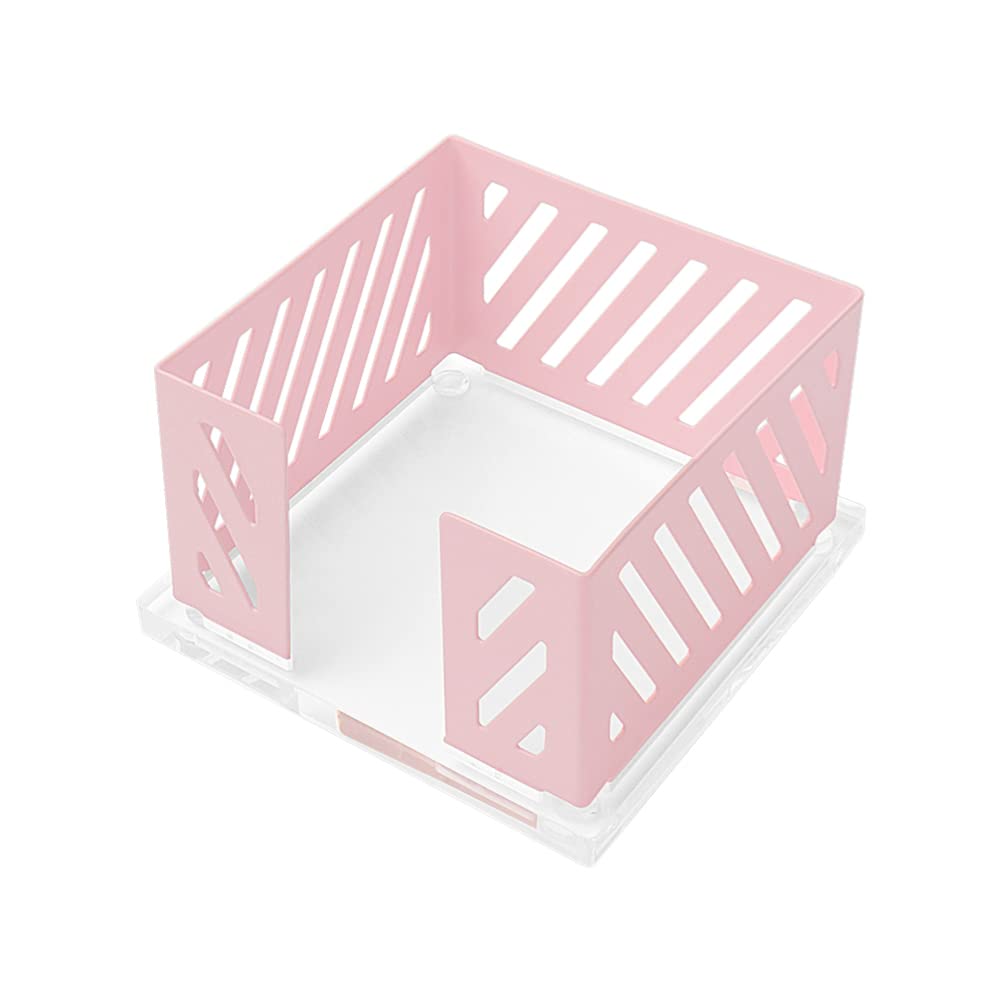 Office Memo Holders Notepad Holder 3.5 X 3.5Inch Memo Pad Cube Dispenser Acrylic Base Pink Metal Mesh Sticky Note Holder For Des