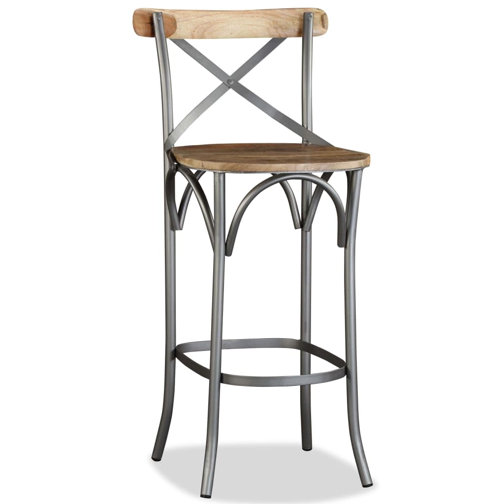 vidaXL Industrial Bar Stool – Solid Mango Wood Seat with Sturdy Steel Frame, Brown – Scandinavian/Farmhouse Style - Suitable for Home, Bar, and Restaurant