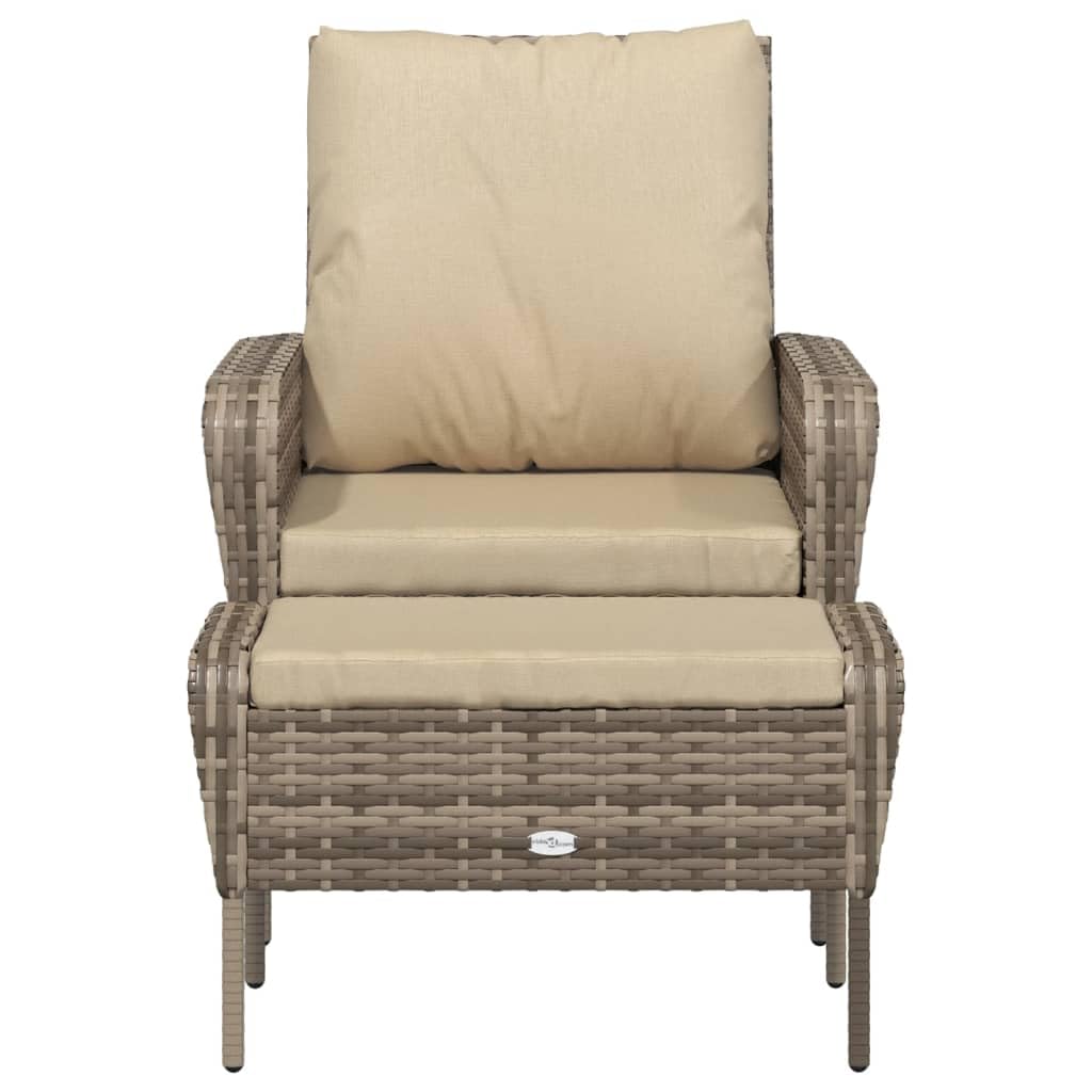 vidaXL Patio Lounge Chair with Footstool - Weather-Resistant Light Brown Poly Rattan, Steel Frame, Comfortable Outdoor Seating with Cushions
