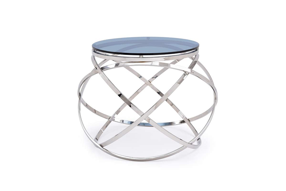 HomeRoots 14' Smoked Glass and Stainless Steel End Table