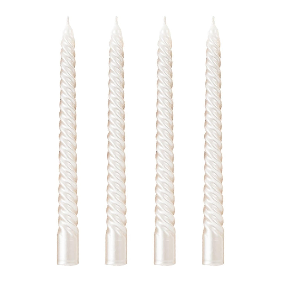 Berkebun White Spiral Taper Candles 10 inch -Set of 4 Tapered Candles, Dripless and Smokeless,Long Candle,Tall Candlesticks, Hom
