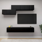 vidaXL TV Cabinet Set 7 Piece Home Living Room Furniture TV Stand HiFi Stereo Cabinet Media Unit Entertainment Center Black Engineered Wood