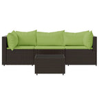 vidaXL Poly Rattan 4-Piece Patio Lounge Set in Brown with Green Cushions - Weather-Resistant, Powder-Coated Steel Frame, Comfortable Backrest and Cushions, Tempered Glass Tabletop