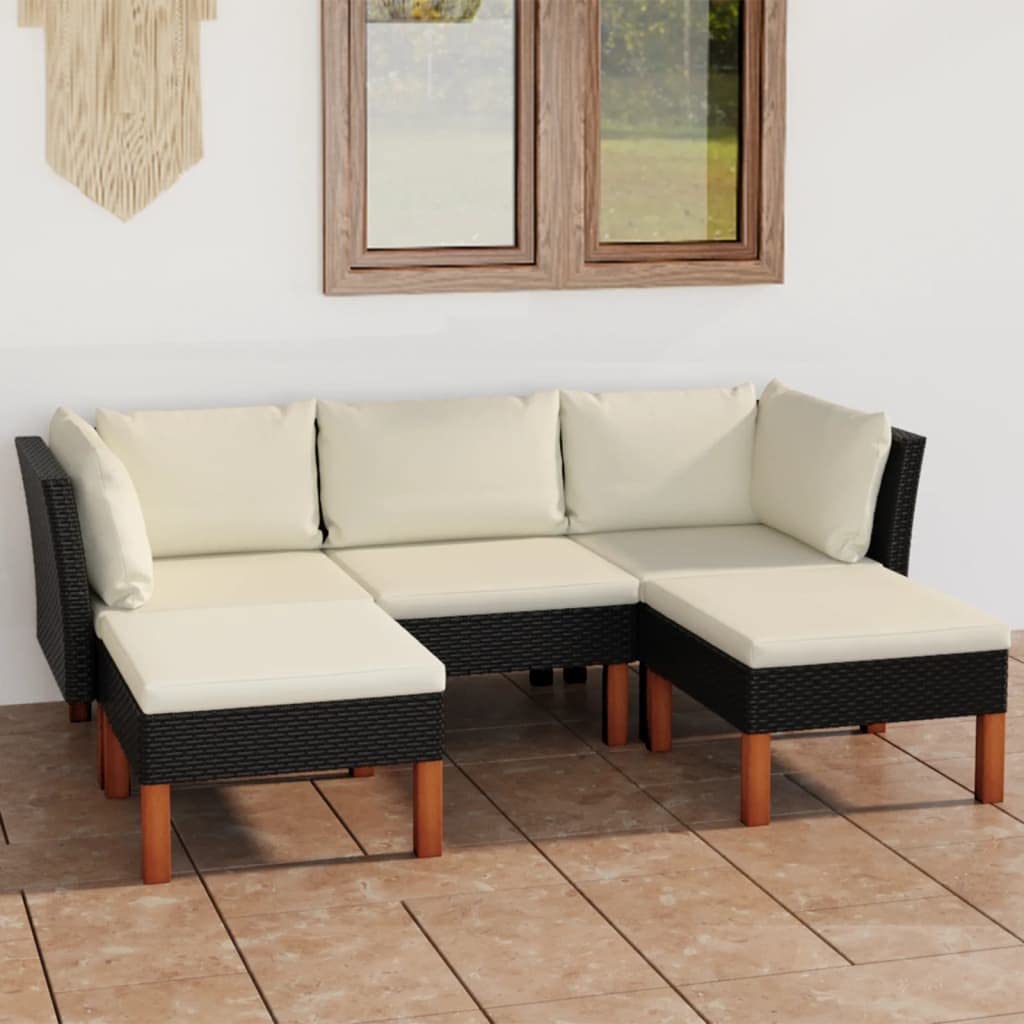 vidaXL Patio Lounge Set 5 Piece, Sectional Sofa for Outdoor Garden Yard, Patio Furniture with Cushions, Footrest, Farmhouse Modern Style