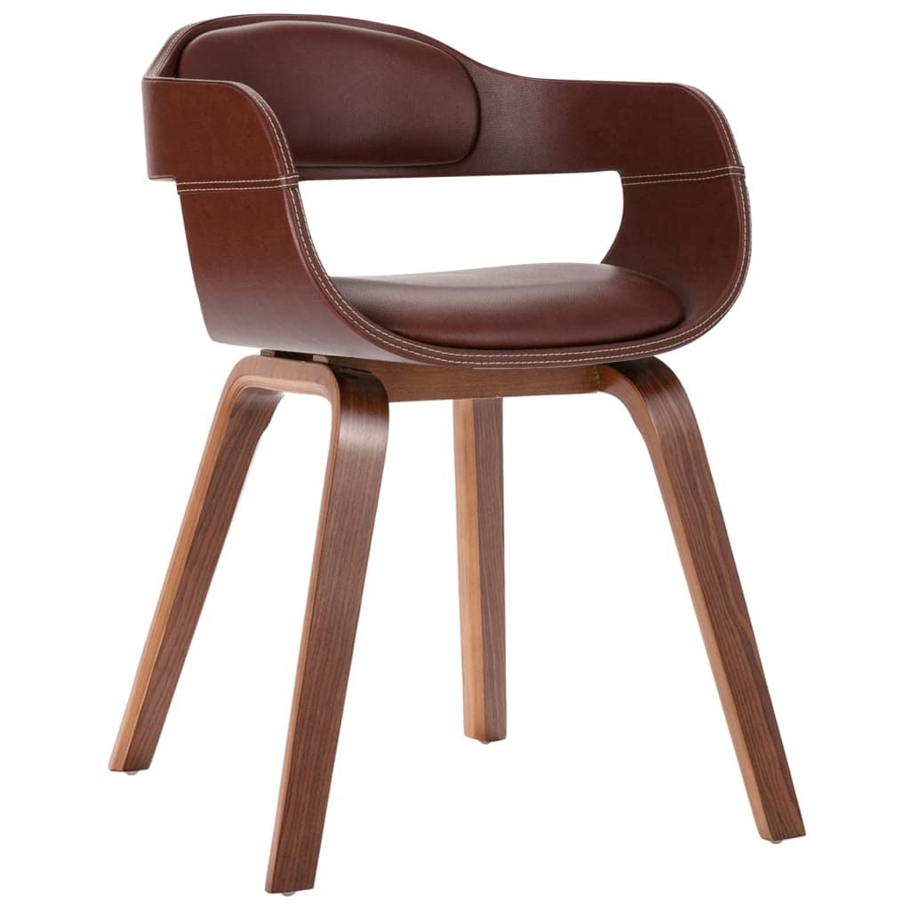 vidaXL - Stylish Dining Chair with Armrests in Brown Color - Faux Leather and Bentwood Material with Comfortable Foam-Padded Seat, Retro Style