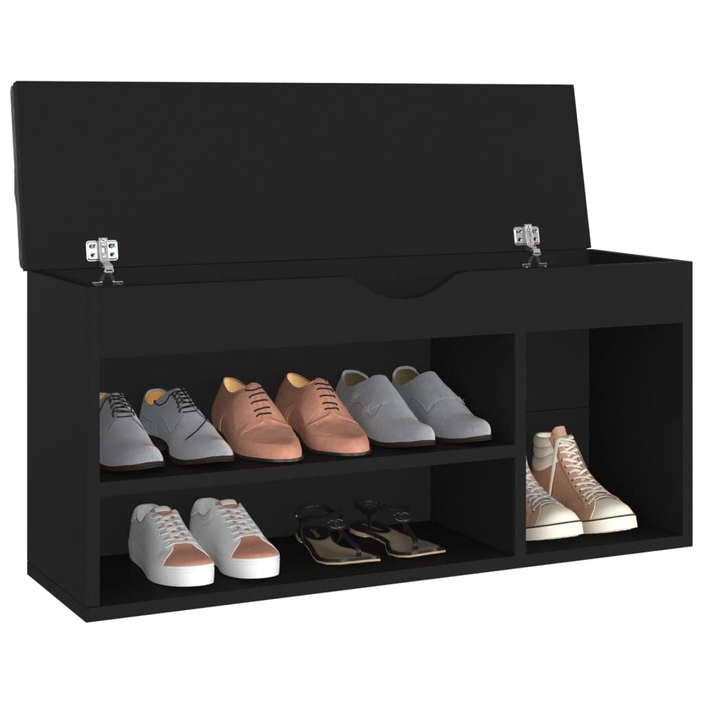 vidaXL Cushioned Shoe Bench - Black Engineered Wood Shoe Organizer - Modern Style Footwear Storage Cabinet - 40.9&quot;x11.8&quot;x19.3&quot; Dimensions