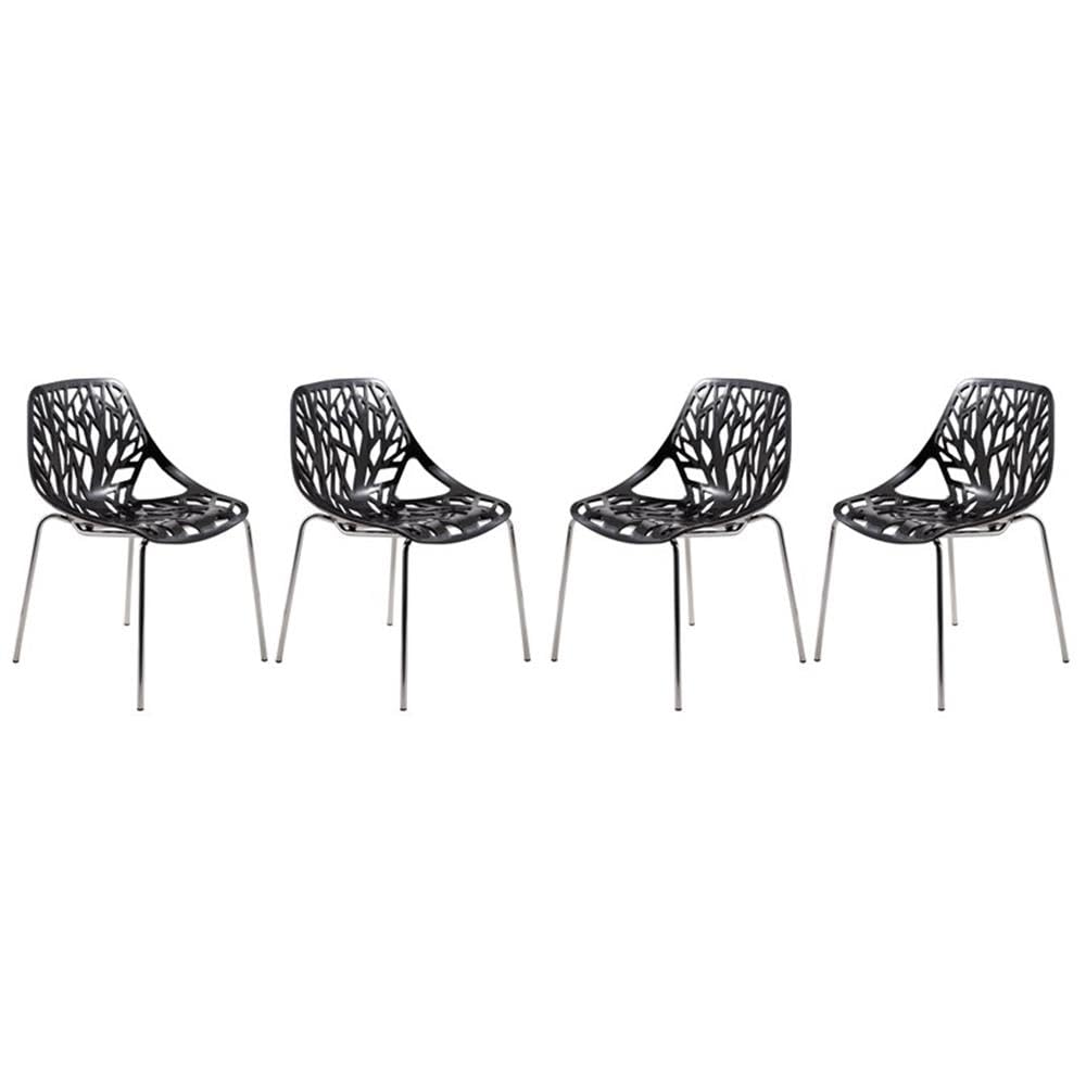LeisureMod Modern Purple Dining Chair Set of 4 with Chromed Legs
