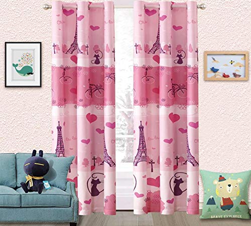 Linen Plus 2 Panel Curtain Set With Grommets For Teens Boys Girls New(Pink Paris)