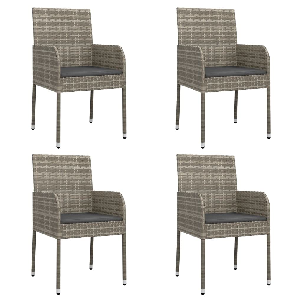 vidaXL Weather-Resistant Patio Chairs, Set of 4, with Cushions, Constructed Out of Poly Rattan & Powder-Coated Steel Frame, Grey