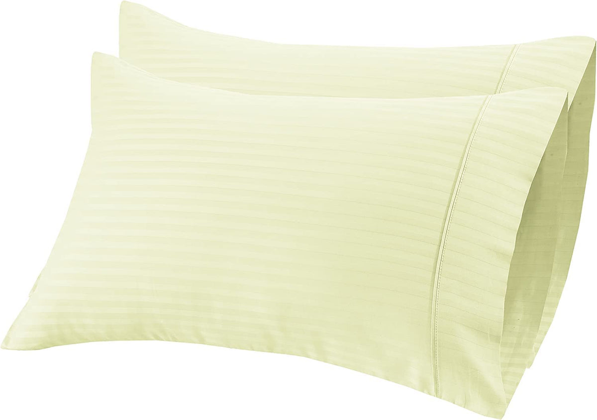 Shandreamz -100% Cotton Percale Pillowcases, Hotel Stripe Pillow Cases, Set Of 4, Light Weight, Moisture Wicking For Hot Sleeper