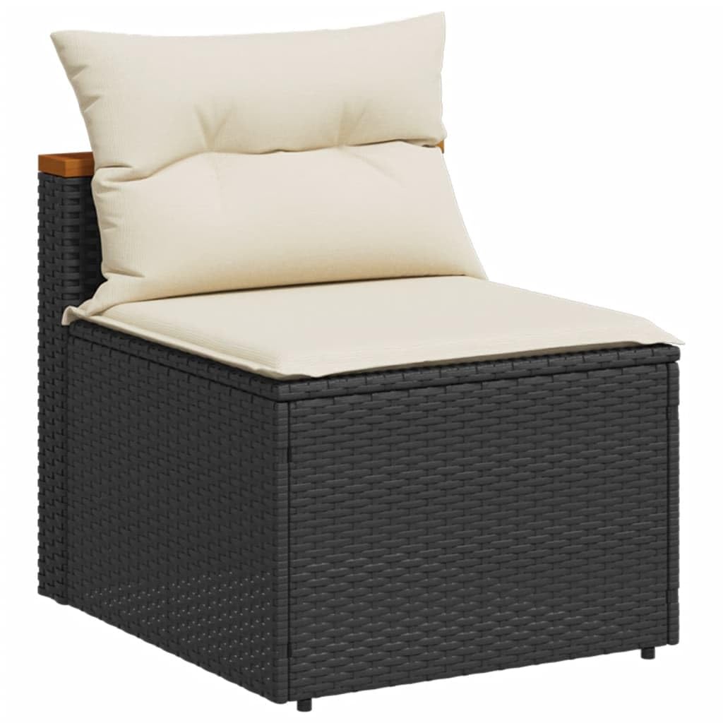 vidaXL 5 Piece Patio Sofa Set with Cushions Black PE Rattan Acacia Wood for Outdoor, Backyard, Terrace, Garden, Patio, Weather-Resistant, Modular