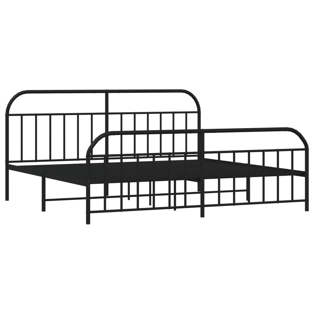 vidaXL Double Bed Frame with Metal Slats and Central Legs, Robust Powder-Coated Steel Construction, Featuring Headboard and Footboard, Extra Under-Bed Storage Space, Black, 76&quot;x79.9&quot;