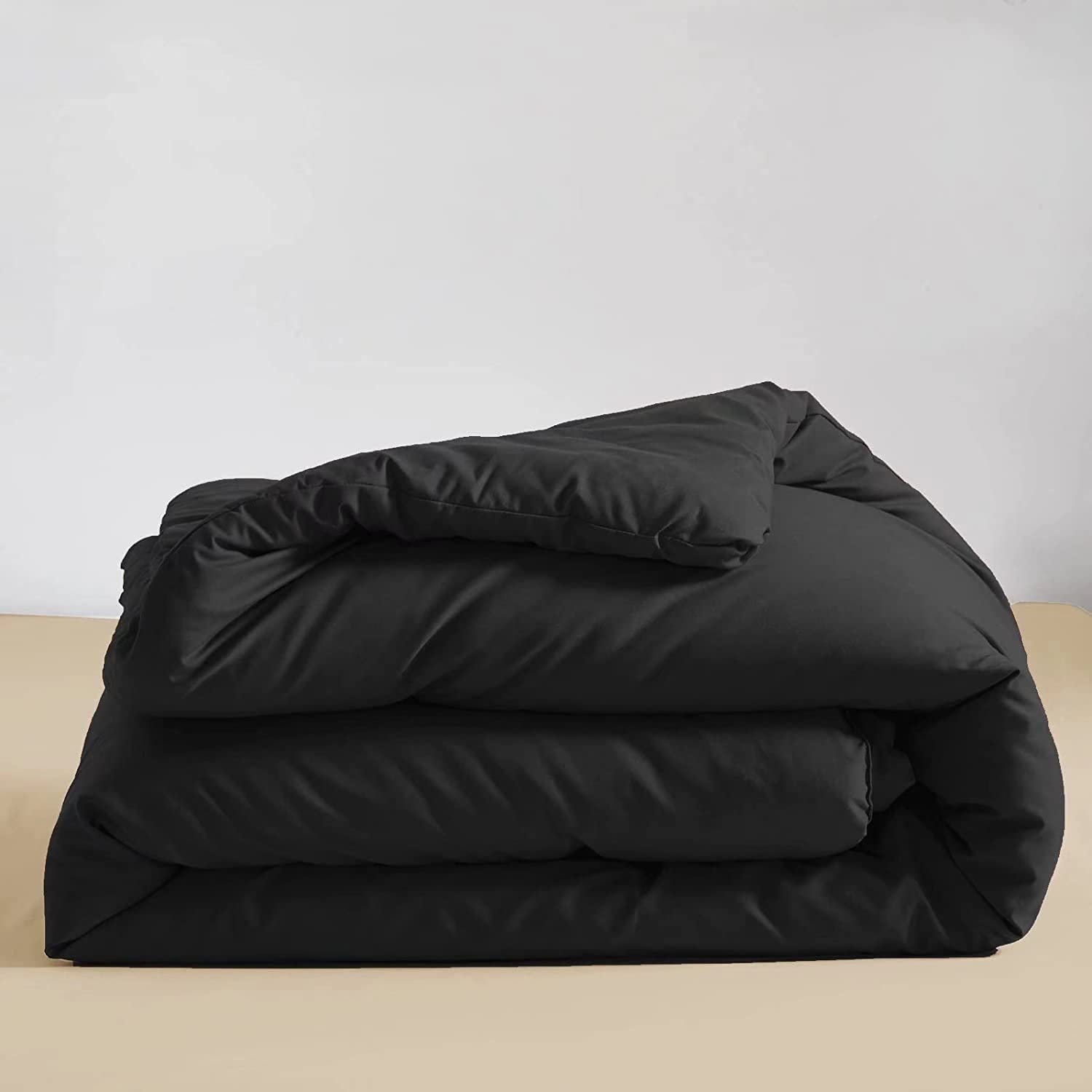 Houseri Black Comforter Full Size All Season 3 Pieces Pure Black Bedding Set Full Lightweight Plain Black Comforter For Teen Boy
