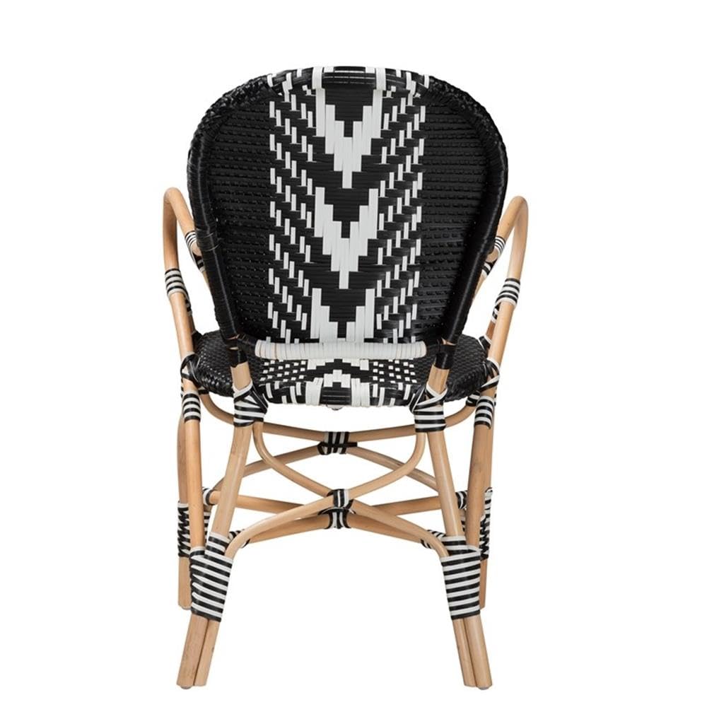 Baxton Studio Wallis Modern French Two-Tone Black and White Weaving and Natural Rattan Indoor Dining Chair