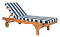 SAFAVIEH Outdoor Collection Newport Natural/ Navy & White Stripe Cushion Built-in Side Table Adjustable Chaise Lounge Chair