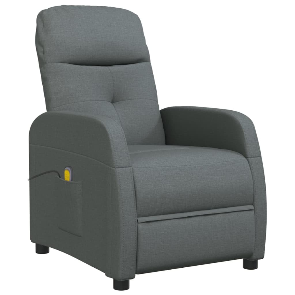 vidaXL Modern Dark Gray Fabric Massage Recliner, Adjustable Backrest and Footrest, with 6-Point Vibration Massage and USB Connector, Easy Assembly Required