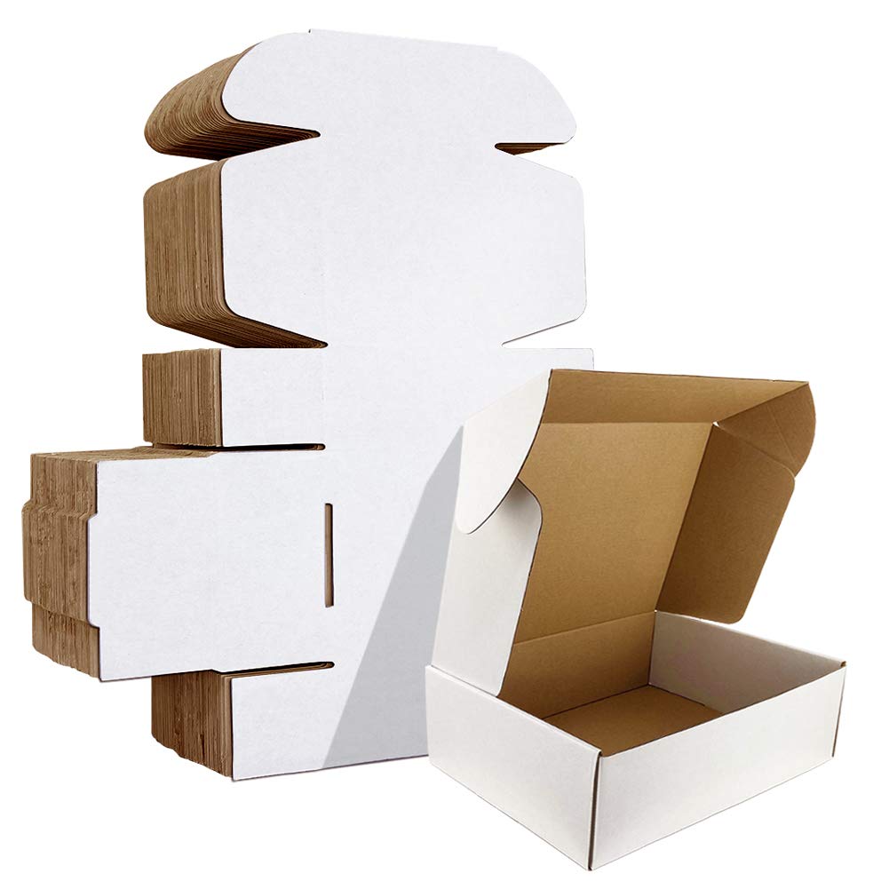 Horlimer 9X6X2 Inches Shipping Boxes Set Of 25, White Corrugated Cardboard Box Literature Mailer