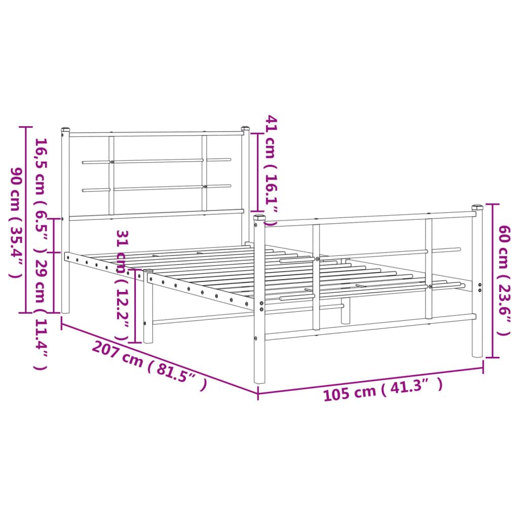 vidaXL Metal Single Bed Frame - Black Steel with Headboard/Footboard, Breathable Support Slats, Under-Bed Storage | 39.4"x78.7" Dimensions