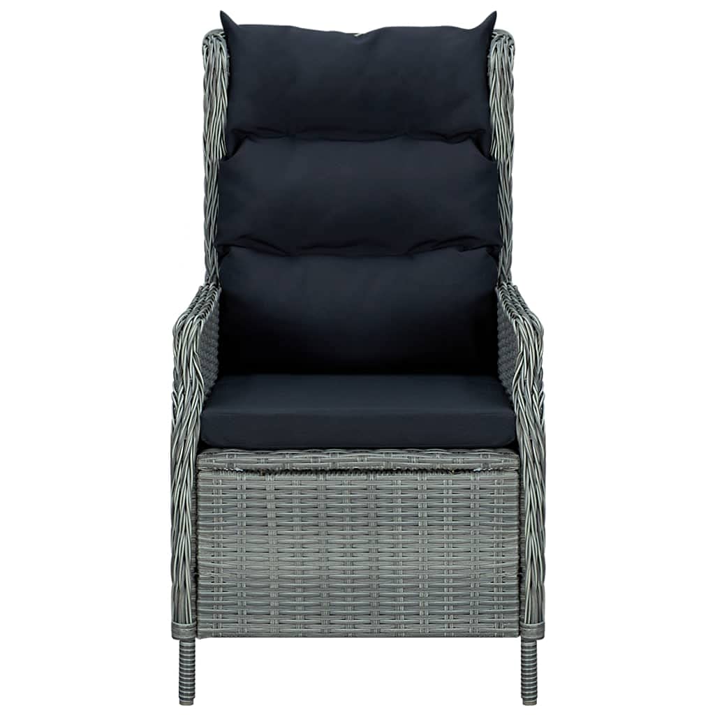 vidaXL 7 Piece Patio Dining Set with Reclining Chairs and Glass Tabletop - Outdoor Garden Furniture Set in Light Gray PE Rattan and Black Cushions