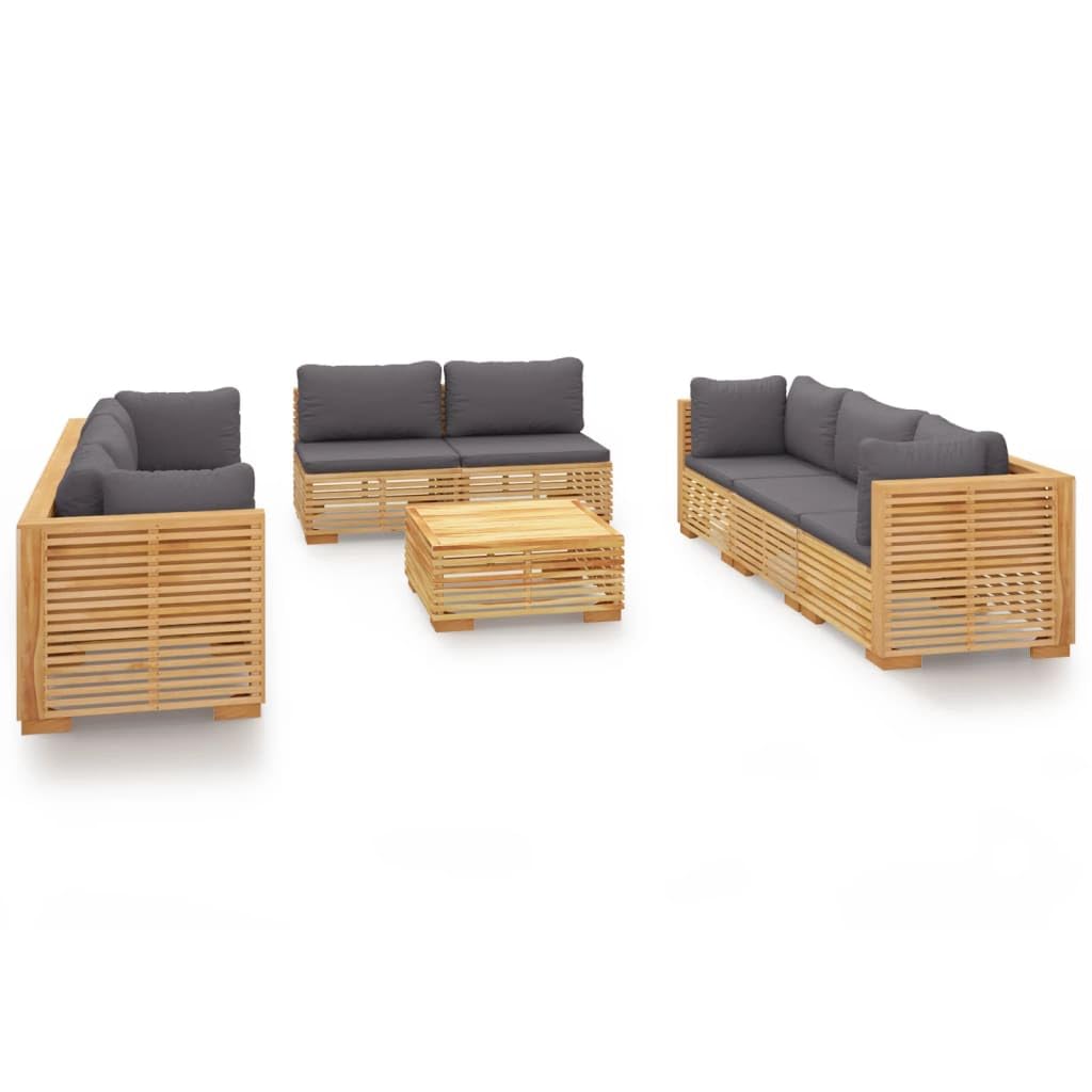 vidaXL 9-Piece Patio Lounge Set with Cushions - Solid Teak Wood Outdoor Furniture Set with Extra Comfort Cushions - Dark Gray Fa