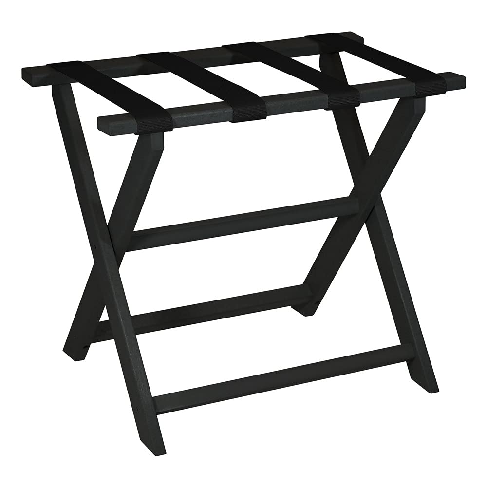 HomeRoots Earth Friendly Black Folding Luggage Rack with Black Straps