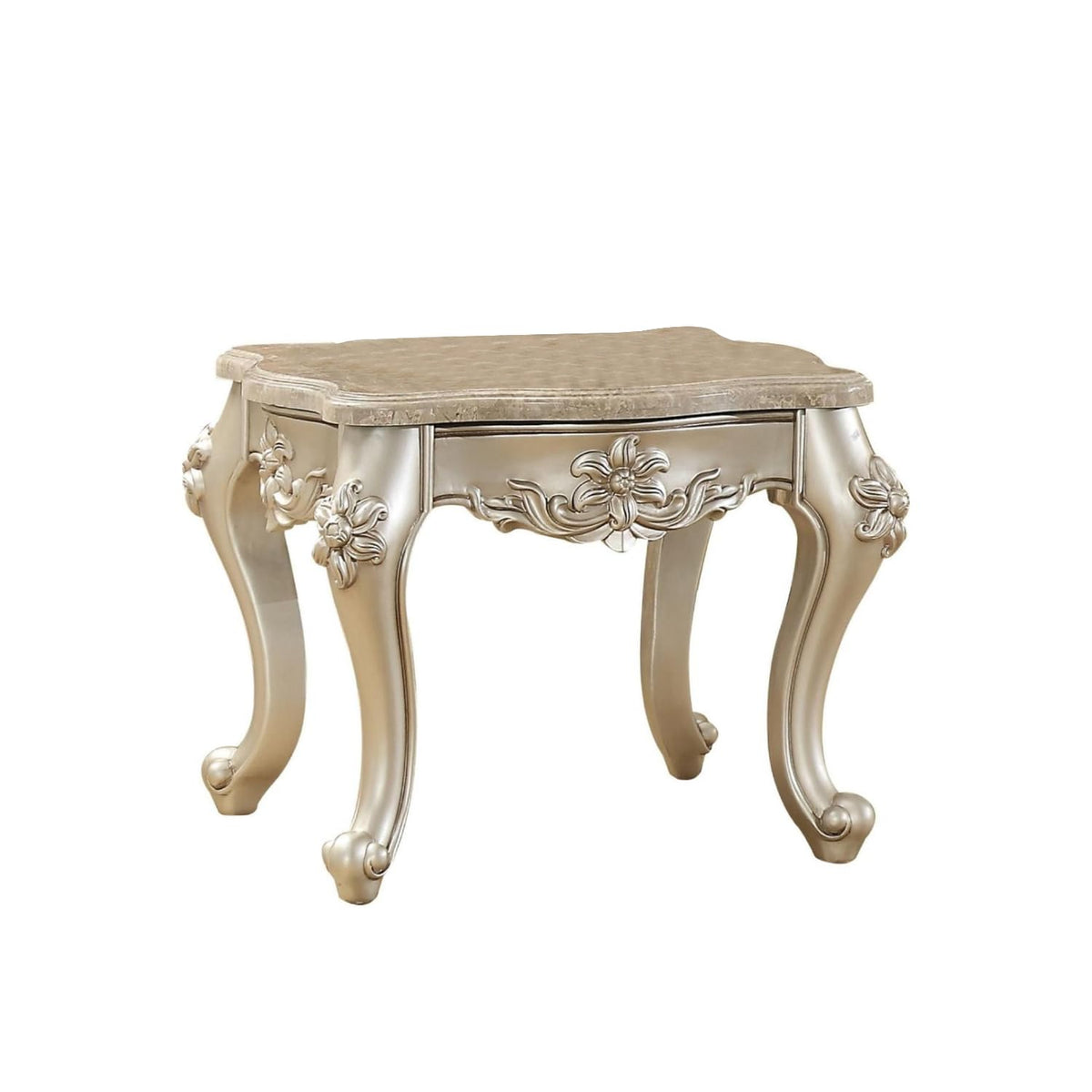 Benjara Benzara Wooden End Marble Table Top, Silver