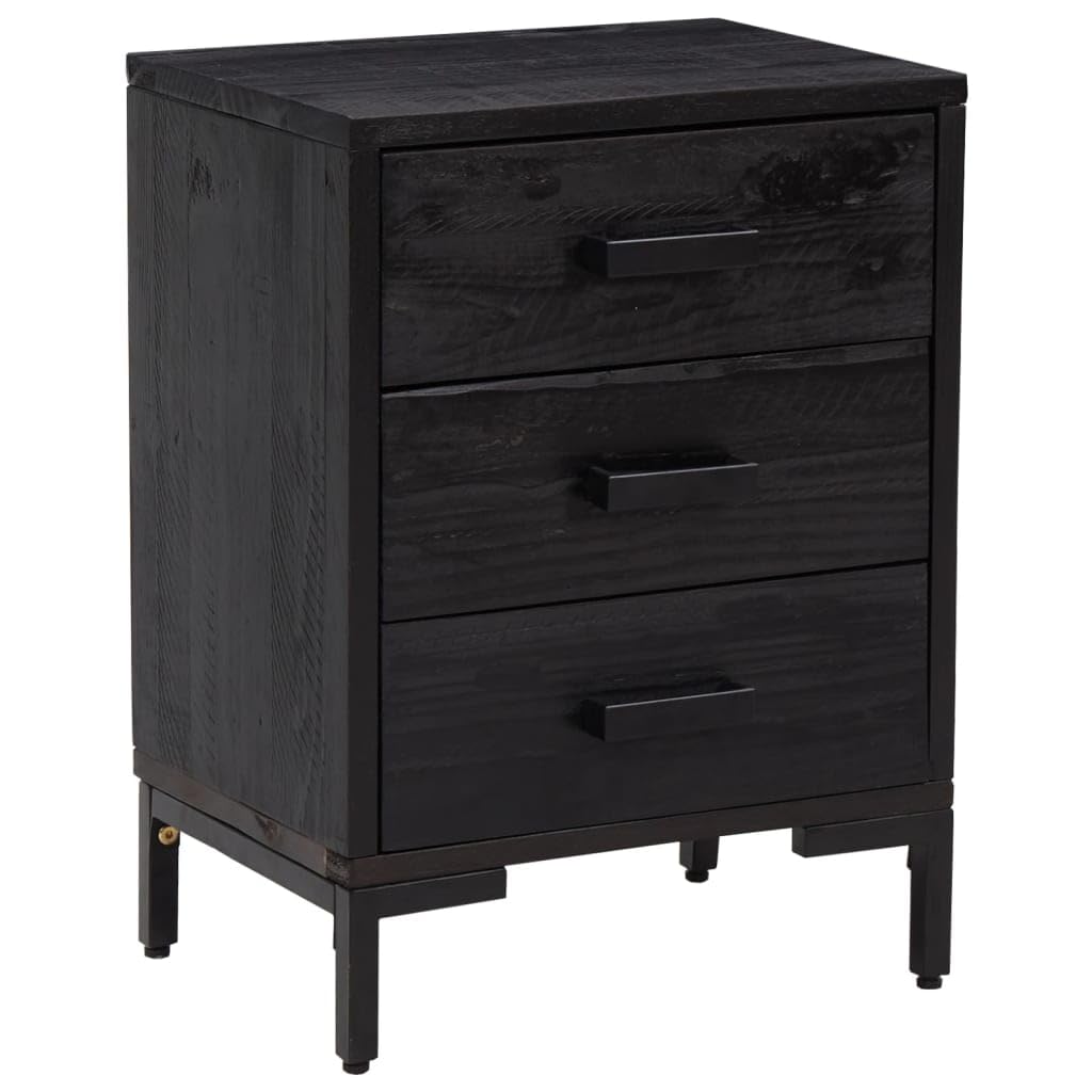vidaXL Nightstand 2 Pcs, End Table with Storage Drawers, Accent Table for Bedroom Living Room Office, Retro Style, Black Solid Wood Pine