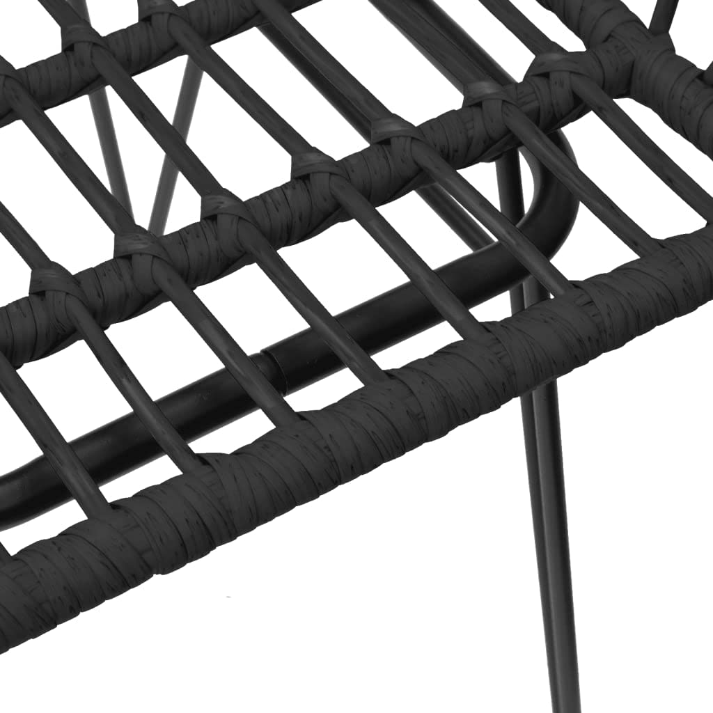vidaXL Rattan Dining Chairs 2 Pcs - Black Patio Chairs with Armrest, Steel Frame PE Rattan, 22x25.2x31.5in - Garden, Balcony, and Patio Seating