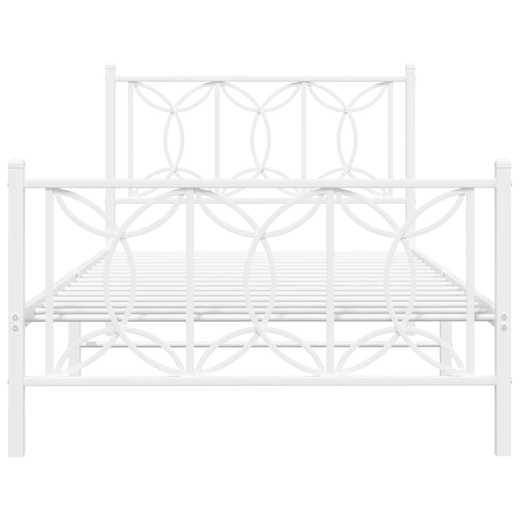 vidaXL Metal Bed Frame with Headboard/Footboard, White, 39.4&quot;x78.7&quot; - Steel, Durable, Extra Storage