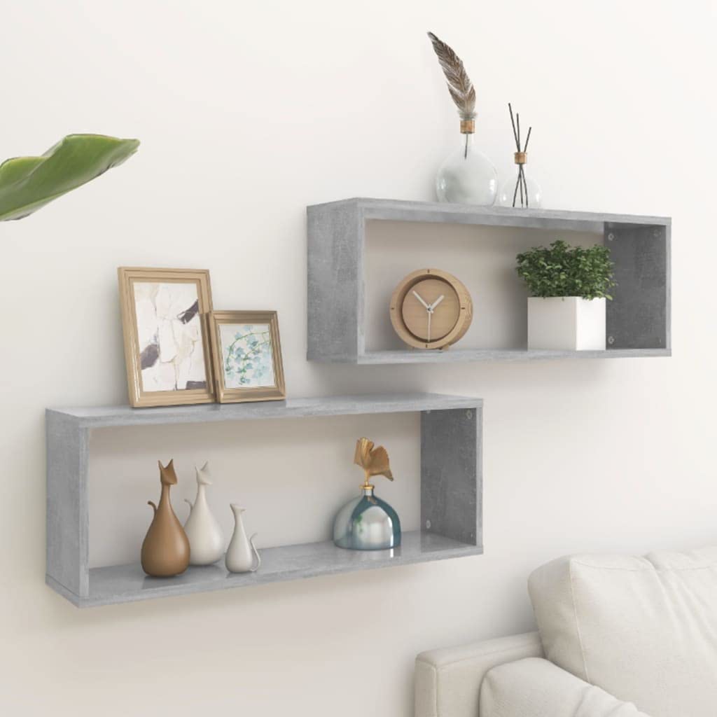 vidaXL Wall Cube Shelves 2 pcs Concrete Gray 23.6&quot;x5.9&quot;x9.1&quot; Engineered Wood