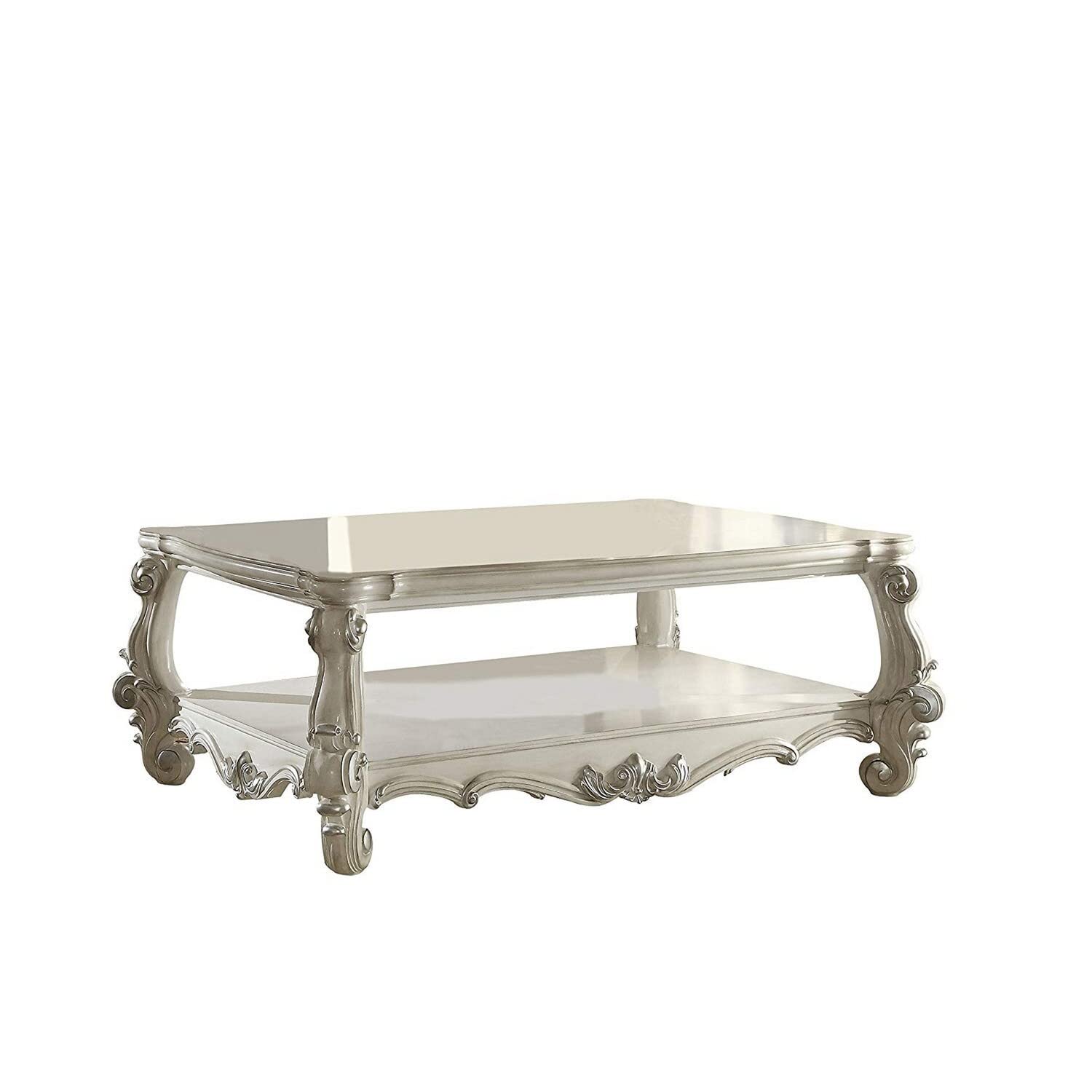 Benzara Traditional Style Wooden Coffee Table With Scrolled Legs, White, One Size
